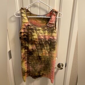 NY Collection L Top Layered Stretch Blouse Large Sleeveless Tiered Shirt Lg